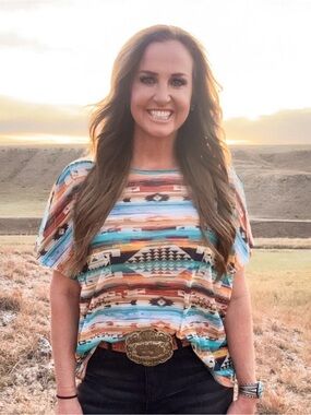 Boho Stripe Pattern Short Sleeve Mesh- Aztec Daze